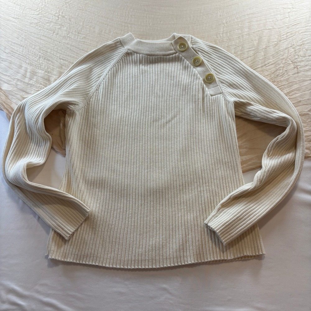 Ralph Lauren Womens Cream Ribbed Long Sleeve Tight Knit Sweater Size M